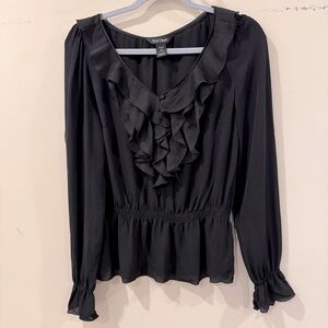 White House Black Market Ruffled Yoke Silk Blouse